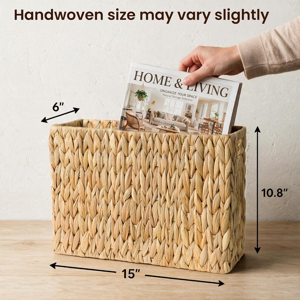 Magazine Holder with Handle, Handwoven Magazine Basket