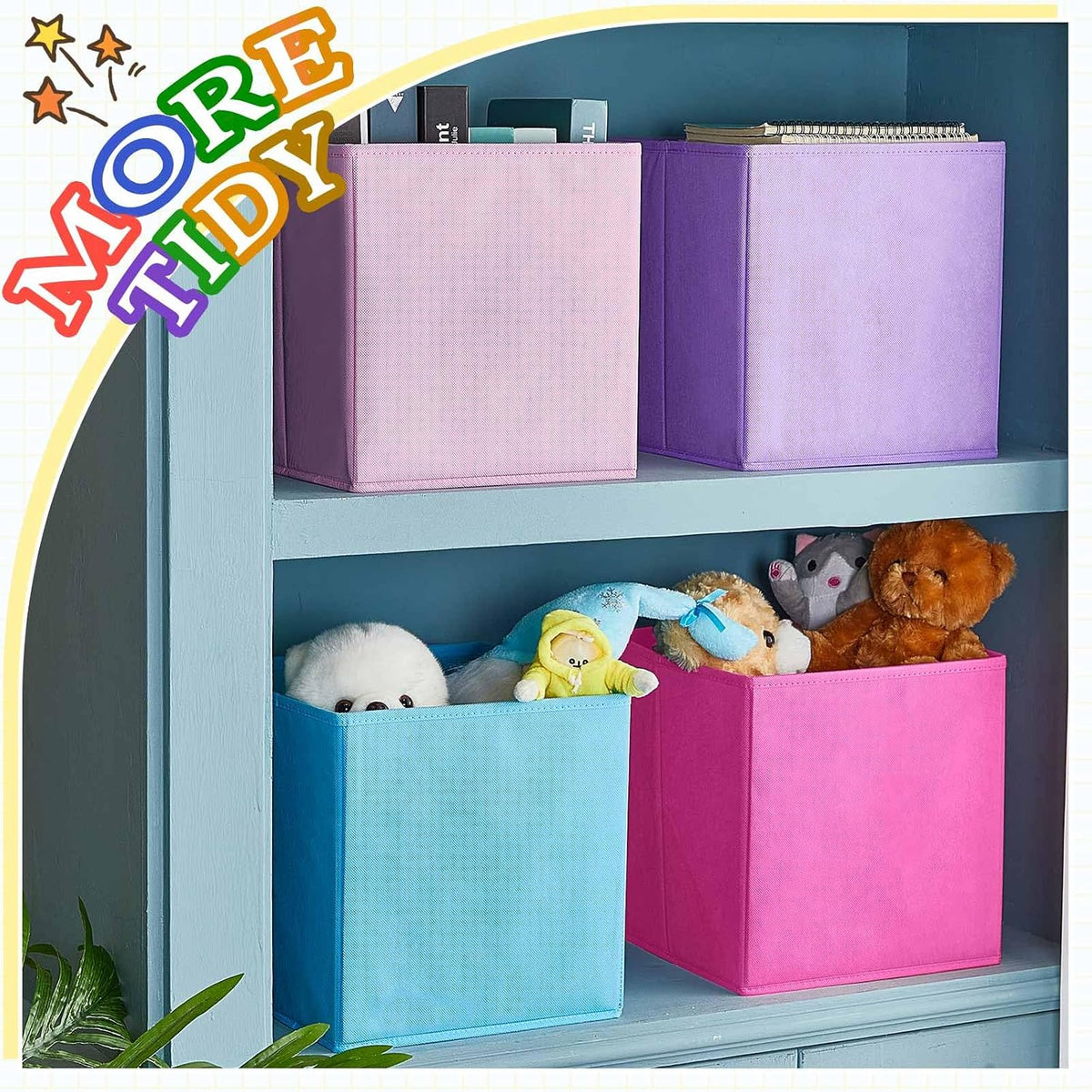 Yinder 4 Pcs Cube Storage Bin Pink Purple 10.5''x10.5''x11'' Storage Cubes