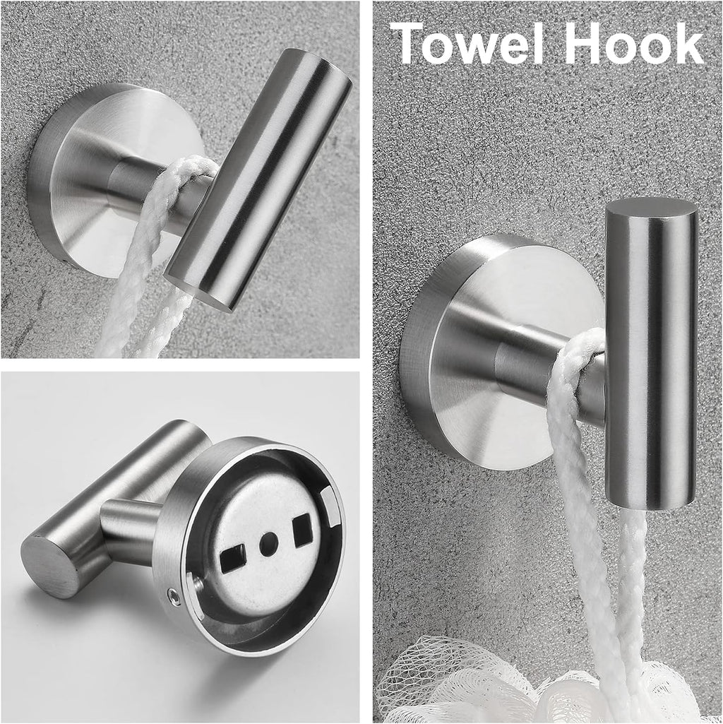 Nolimas 3-Pieces Set Brushed Nickel Bathroom Hardware SUS304 Stainless Steel Round Wall Mounted - Includes 12" Hand Towel Bar, Toilet Paper Holder, Robe Towel Hooks,Bathroom Accessories Kit