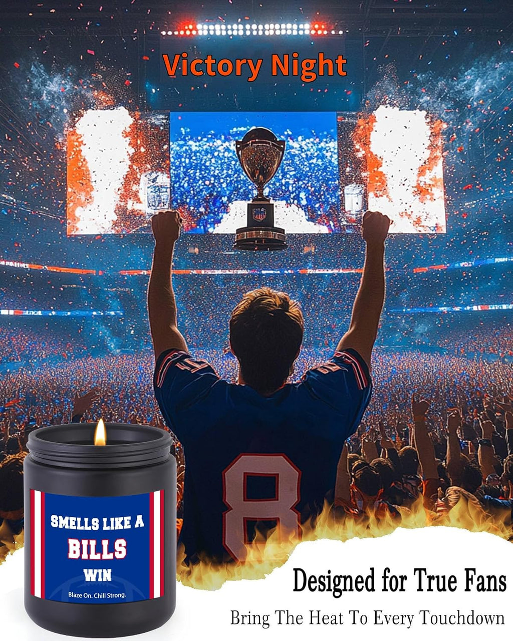 Smells Like A Bills Win Scented Candle Football Themed Merch Fan Shop Men Women Sport Stuff Gear Decor Team Accessories Men Bf Boyfriend Naughty Weird Novelty Cool Special Present Funny Gifts