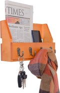 Wall Mounted Key and Mail Holder with 4 Hooks. Made of Solid Wood. Use as Key Rack, Entryway or Mudroom Organizer, Mail Sorter, Magazine Holder, Bill Sorter, Rustic Home Décor (Oak)