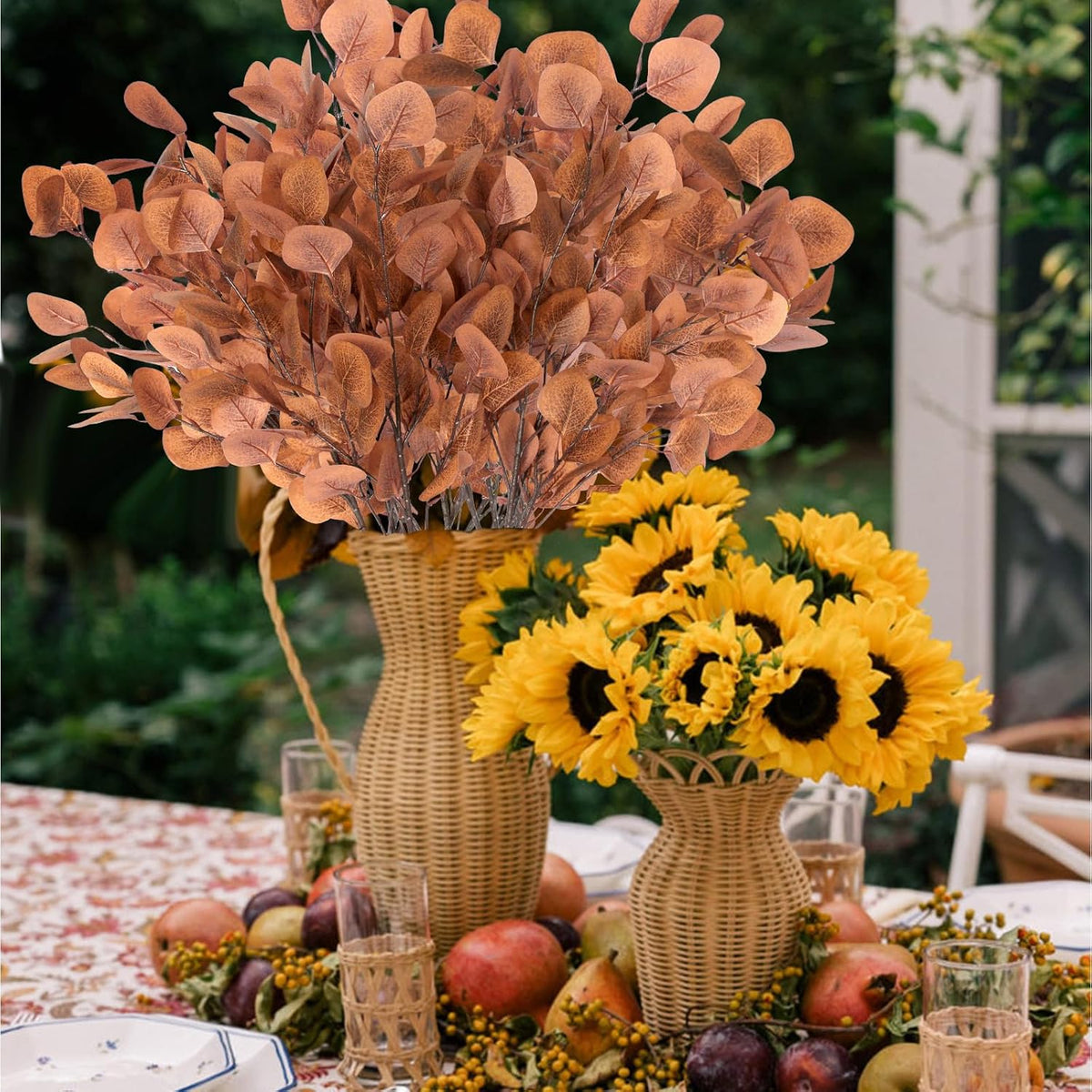 6 Pcs Fall Artificial Eucalyptus Stems Fall Decorations with Eucalyptus Leaf Branches for Indoor Home Autumn Festival Thanksgiving Decor(Dark Brown)