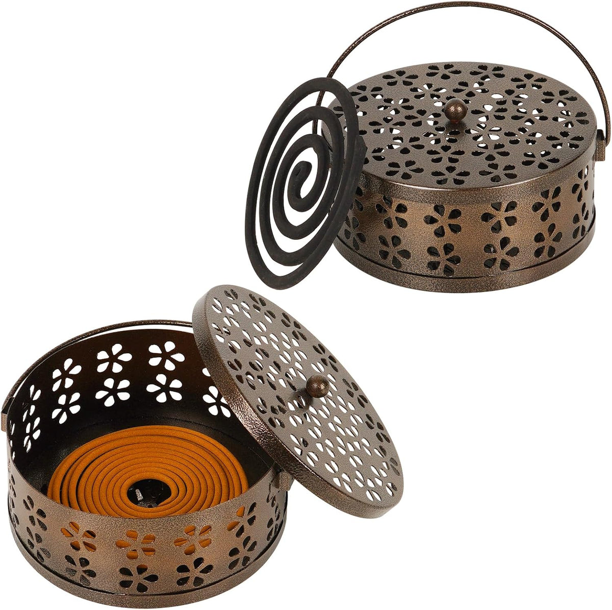 2 Pack Portable Iron Mosquito Coil Holder with Handle, Bronze