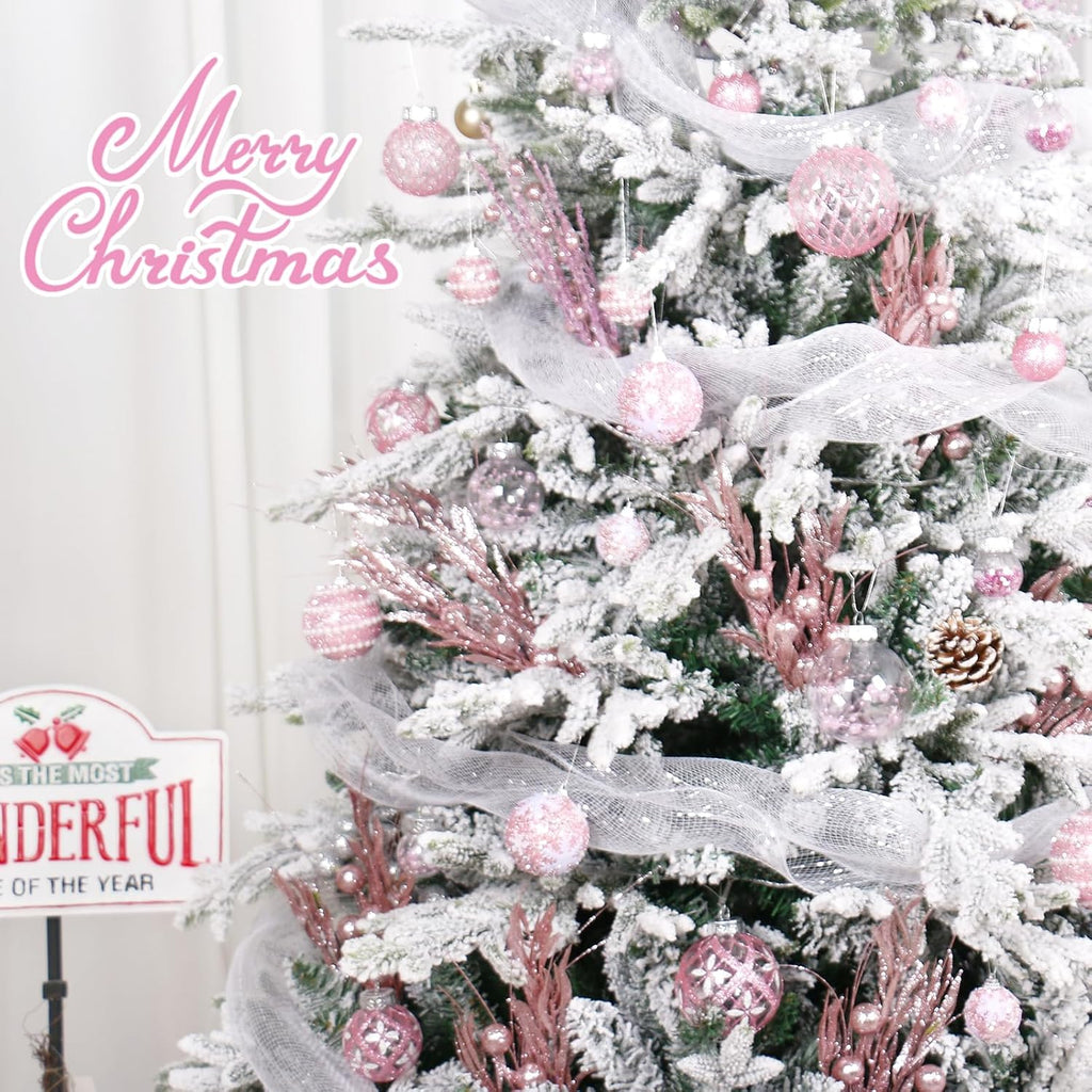 33PCS Pink Christmas Ball Ornaments Set for Xmas Tree Decorations