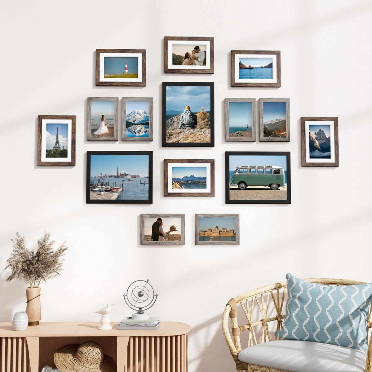 Vittanly 15 Pack Gallery Wall Frame Set, Black, Brown, Dark Grey