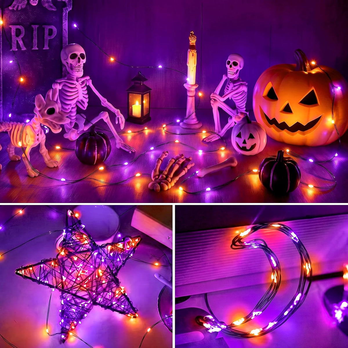 btfarm 30 Pack Orange Purple Halloween Fairy Lights Battery Operated 3 Mode