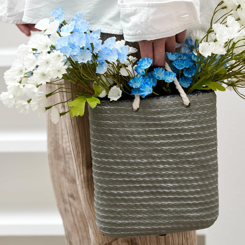 Vaseking 8 inch Ceramic Modern Minimalism Creative Vase with Hanging Rope