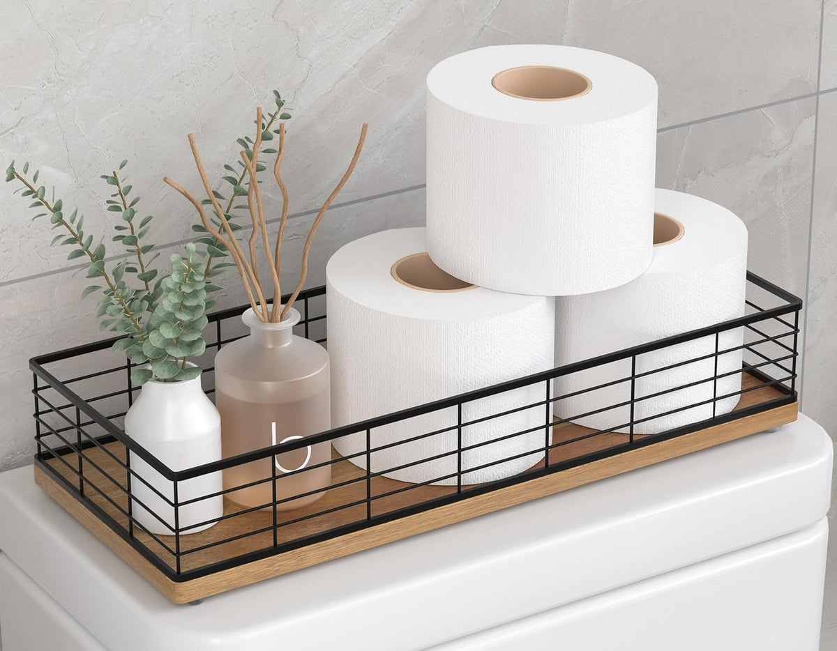 Toilet Paper Storage Basket, 16" Large Acacia Wood Toilet Paper Basket