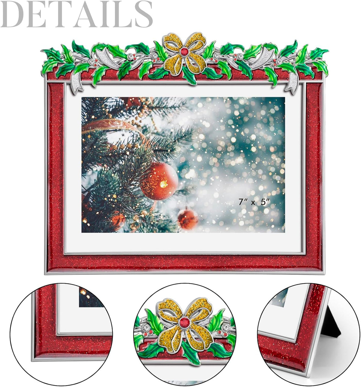 Picture Frame 5x7 Christmas Decorations Metal Photo Display Photo Frames with High Definition Glass Front Gift Ideas Tabletop Home Decorative (Red)