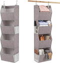 4-Shelf Hanging Closet Organizer, Wide Trapezoid Hanging Shelves with Side Mesh Pockets, Space-Saving Closet Storage Collapsible Fabric Storage Bins for Wardrobe, Heather Grey