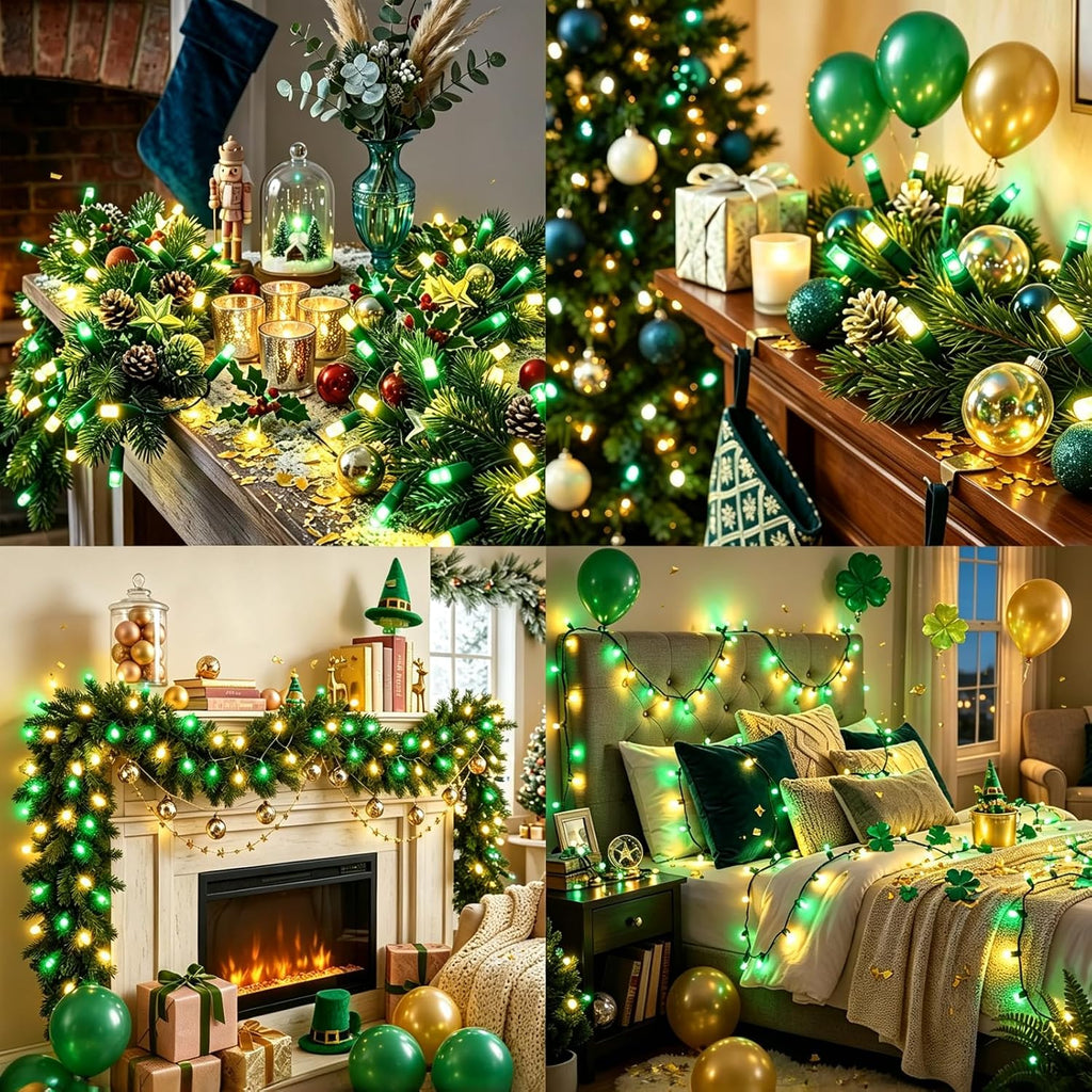 LAMPHOME Green Yellow String Lights, 25FT 50LED Commercial Extendable Mini Christmas Lights Plug in for St. Patrick's Day Christmas Tree Xmas Garland Wedding, Indoor Outdoor Patio Garden Home Decor
