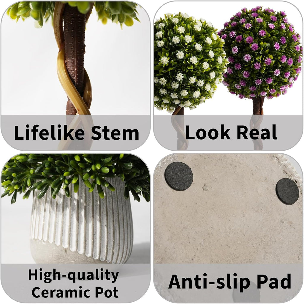 3 Pack Small Artificial Plants Indoor, 14.7" Fake Potted Topiary 028-2