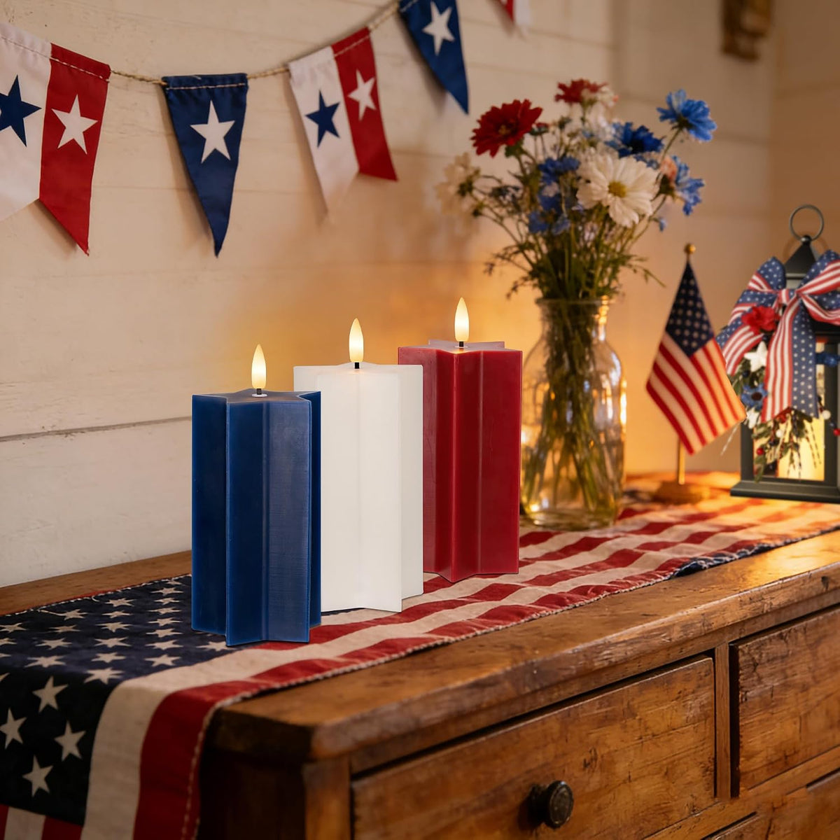 4th of July Flameless Candles with Remote, Red White and Blue LED Candles
