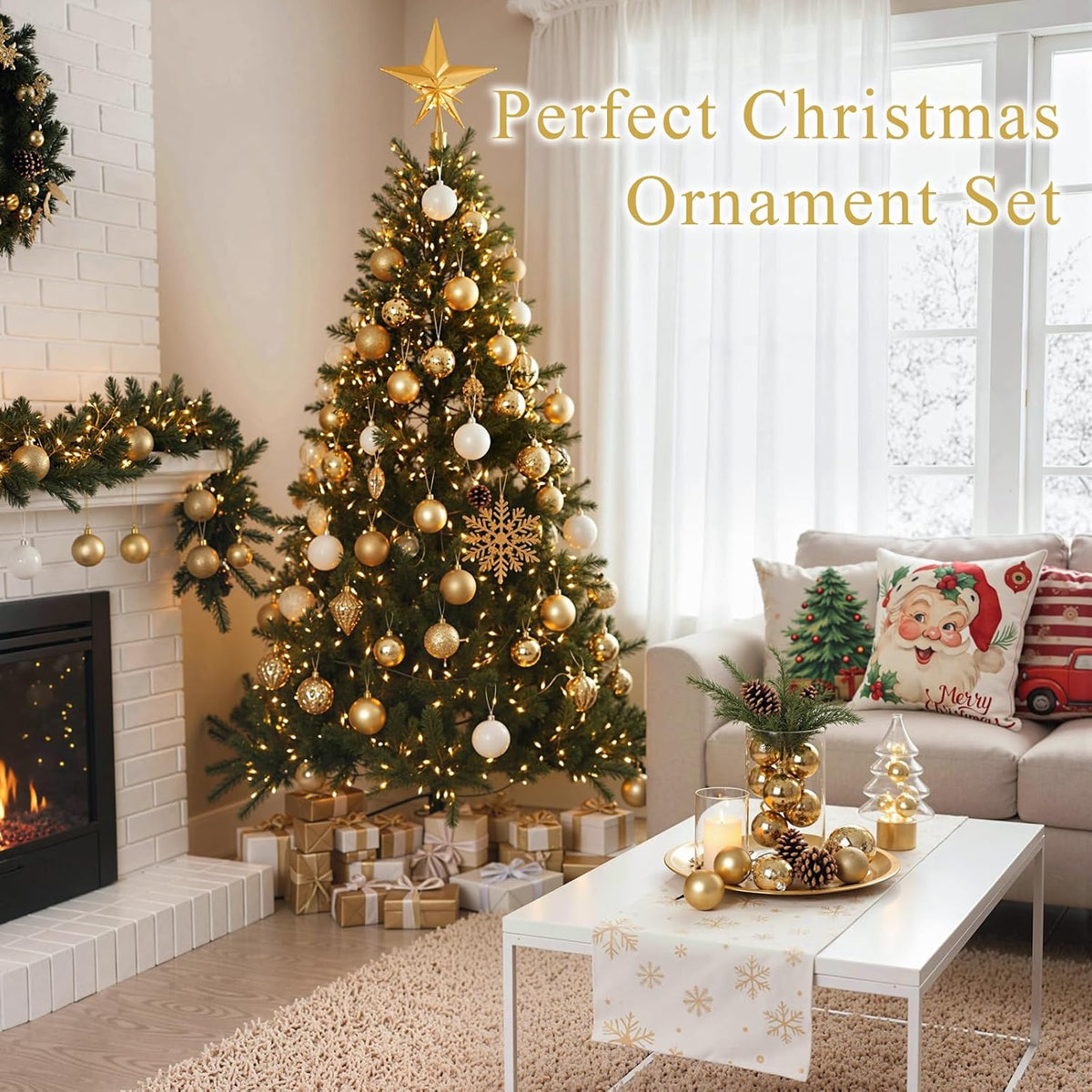 DOMESTAR 112 PCS Christmas Tree Ball Set, Christmas Ball Ornaments Glitter