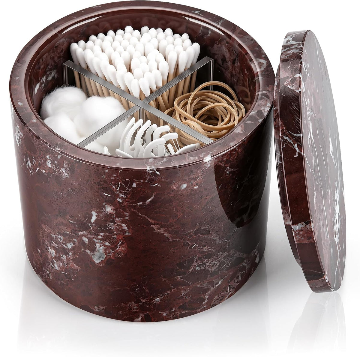 Natural Marble Canister, 4.72" D x 3.15" H Cotton Swab Holder
