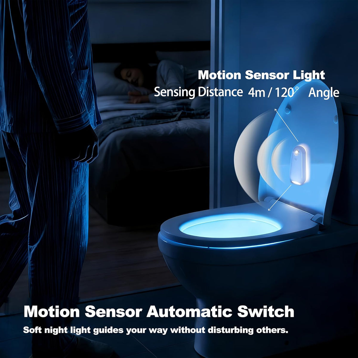 Motion Sensor Toilet Night Light, 8 Color Changing Waterproof