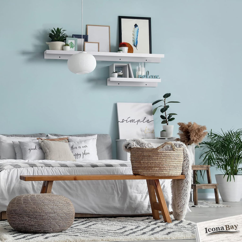 Icona Bay 16 Inch Floating Shelves for Wall - Set of 3 in Powder White - Modern Rustic Style - Wall Mounted Display Shelves - Picture Ledges