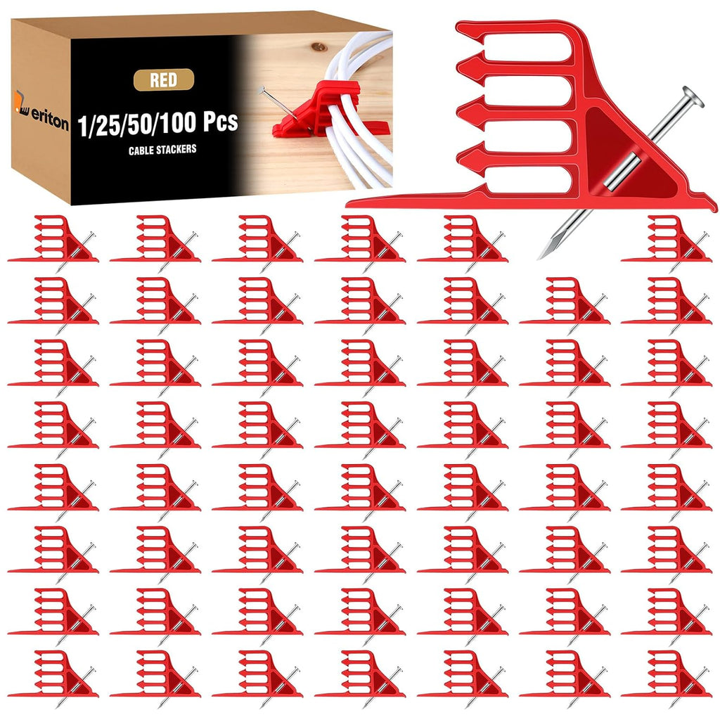 1 Pcs Cable Stacker Wire Staples, Plastic Clips with Nail, Red