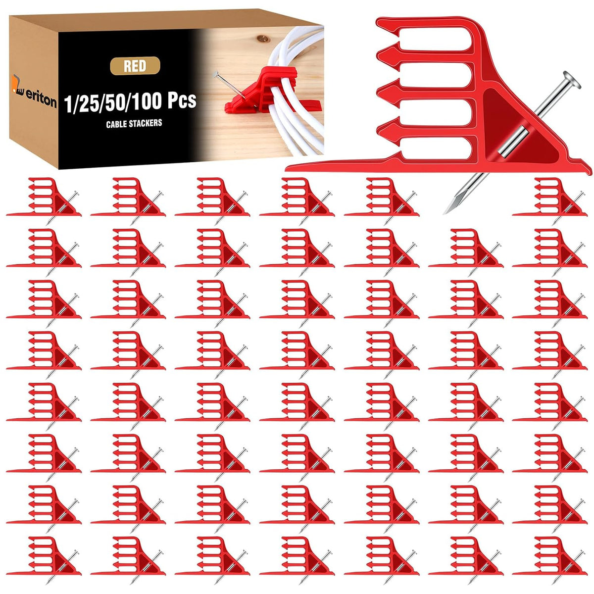 1 Pcs Cable Stacker Wire Staples, Plastic Clips with Nail, Red