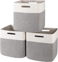 OIAHOMY 13 Inch Cube Storage Bins, 3-Pack Cotton Rope Woven Baskets for Organizing, Insert Storage Baskets for Shelves, Baby Nursery, Closet Organizer, 13 * 13 * 12.6IN, Grey & White
