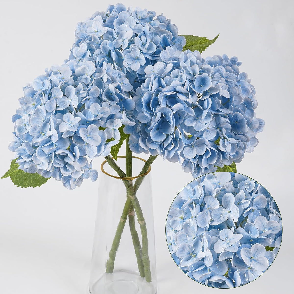 3 Pcs Blue Hydrangea Artificial Flowers Lifelike Latex Real Touch Flower