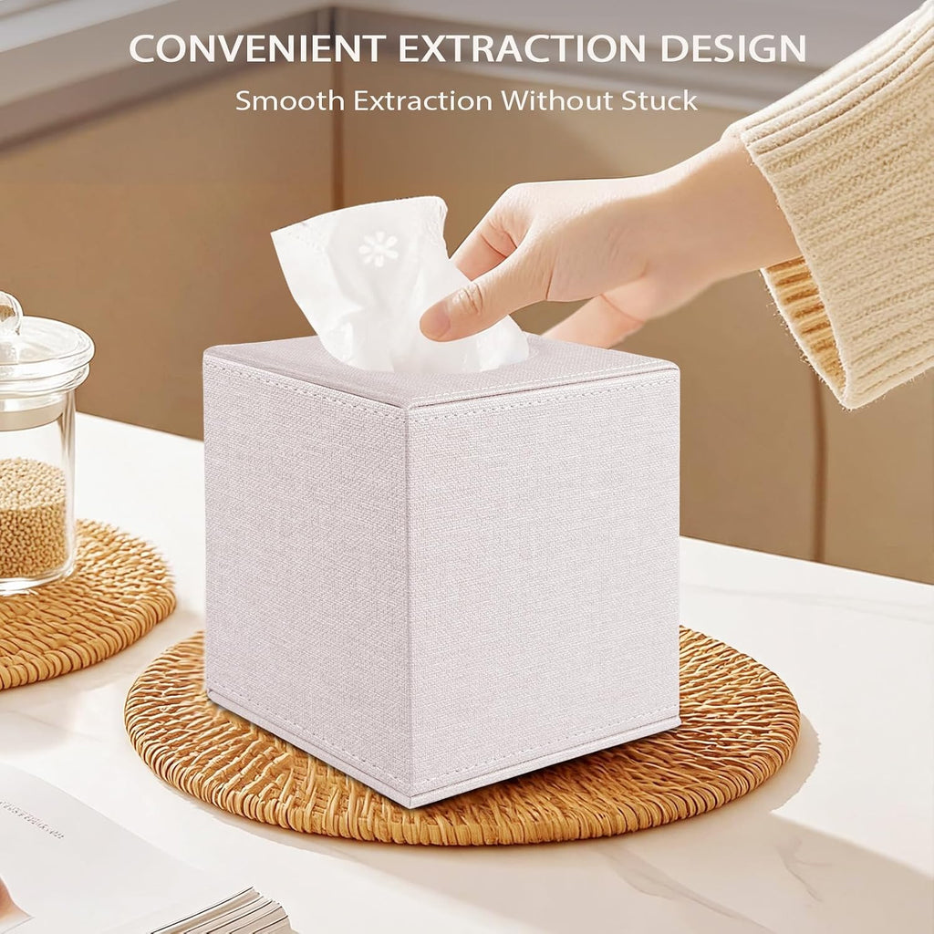 2 Pack Square Tissue Box Cover with Magnetic Bottom Tissue Box Holder