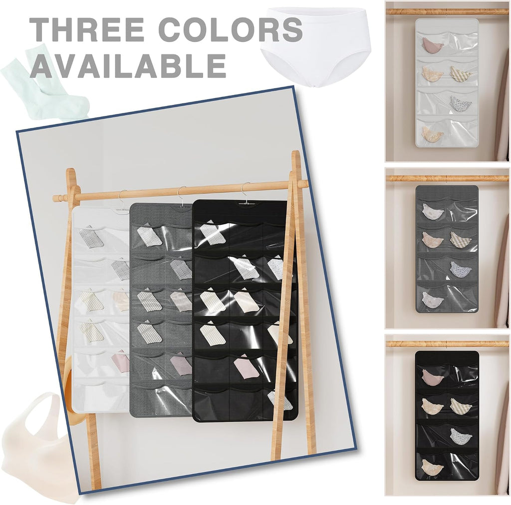 26-Pocket Hanging Closet Organizer for Socks and Underwear, White
