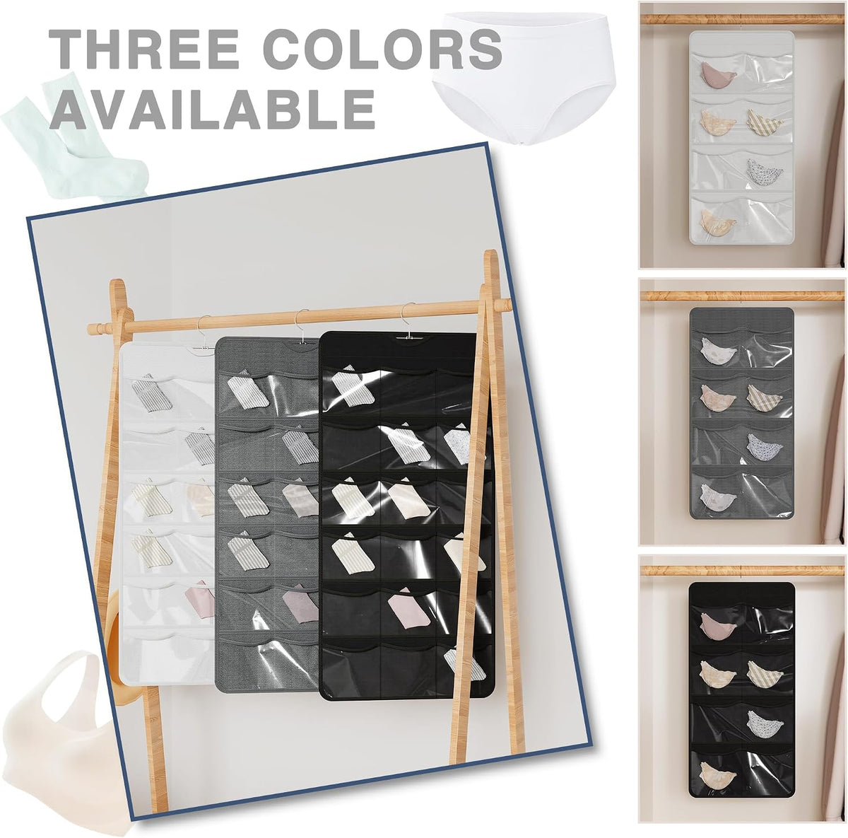 26-Pocket Hanging Closet Organizer for Socks and Underwear, Black