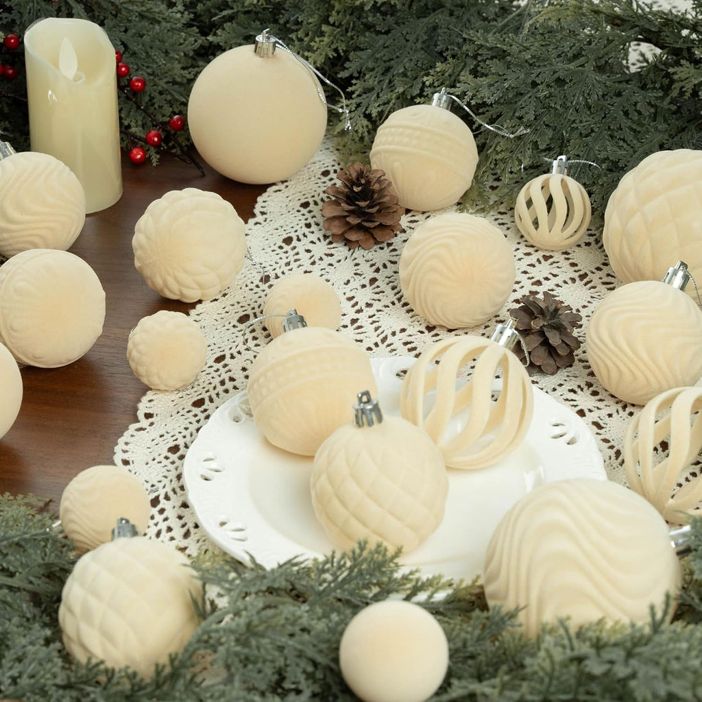 36PCS Velvet Ornaments for Christmas Tree,Flocked Christmas Ornaments Set