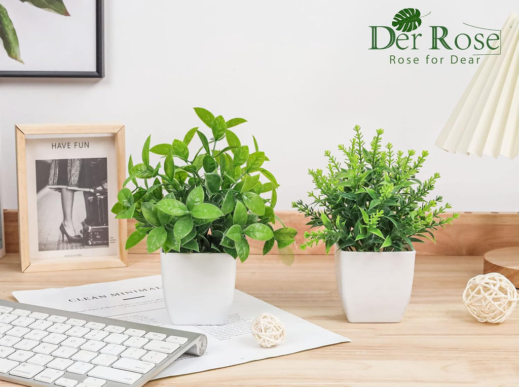 Der Rose 2 Pack Fake Plants Small Faux Plants Indoor for Office Desk Decor