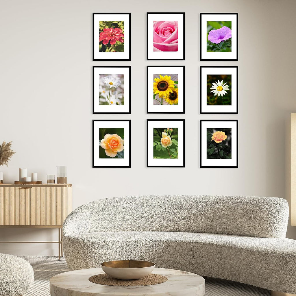 JCJMY 18 Packs 11x14 Picture Frames, Display 8x10 with Mat or 11x14 Without Mat, Black Gallery Wall Frame Set, 11 by 14 Frames Bulk Set of 18 Collage Wall Decor Photo Frames Set for Wall, Black
