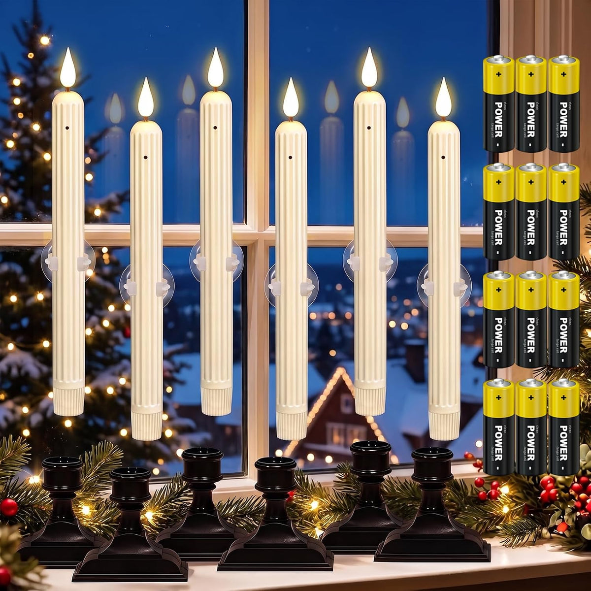 Christmas LED Window Candles Sensor Dusk to Dawn Ivory 9.6" (12AA Include)