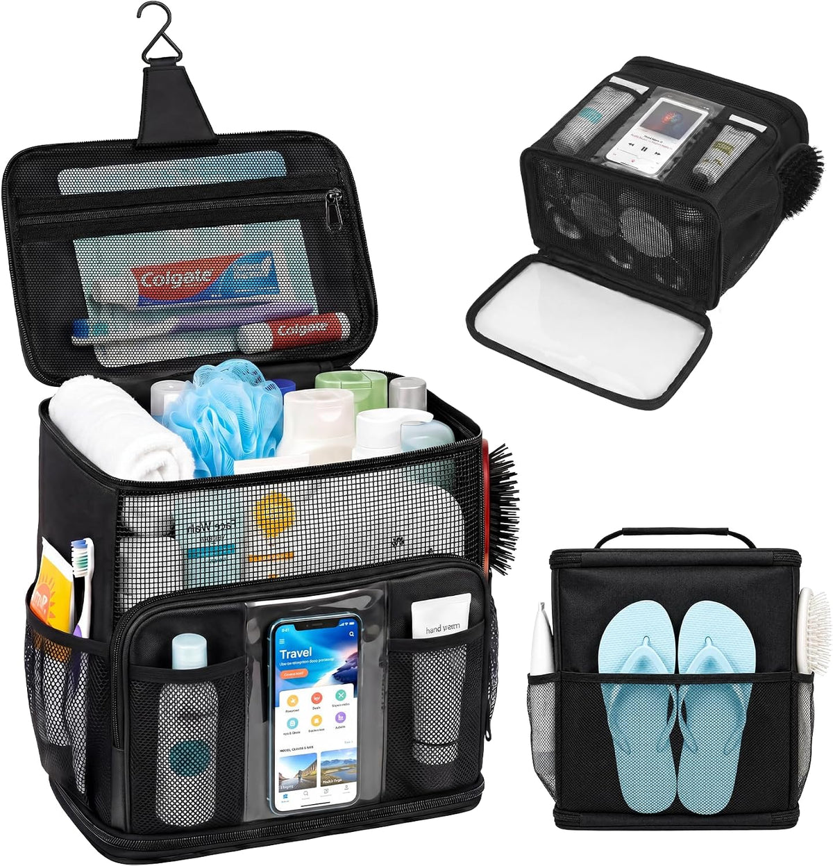 Shower Caddy Portable for College Dorm, Hanging Travel Toiletry Bag with Phone Pocket & Waterproof Bottom Cover,Quick-Dry Mesh Shower Bag,Dorm Room Essentials for Guys & Girls,Cruise Essentials 2026