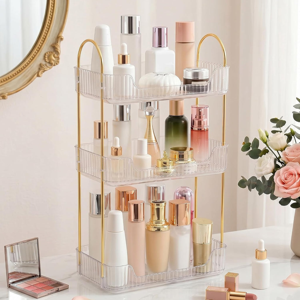 Aveniee Bathroom Counter Organizer, 3 Tier Perfume Skin Care Countertop Storage Shelf, Vanity Makeup Tray for Cosmetic Skincare Lotion,Clear