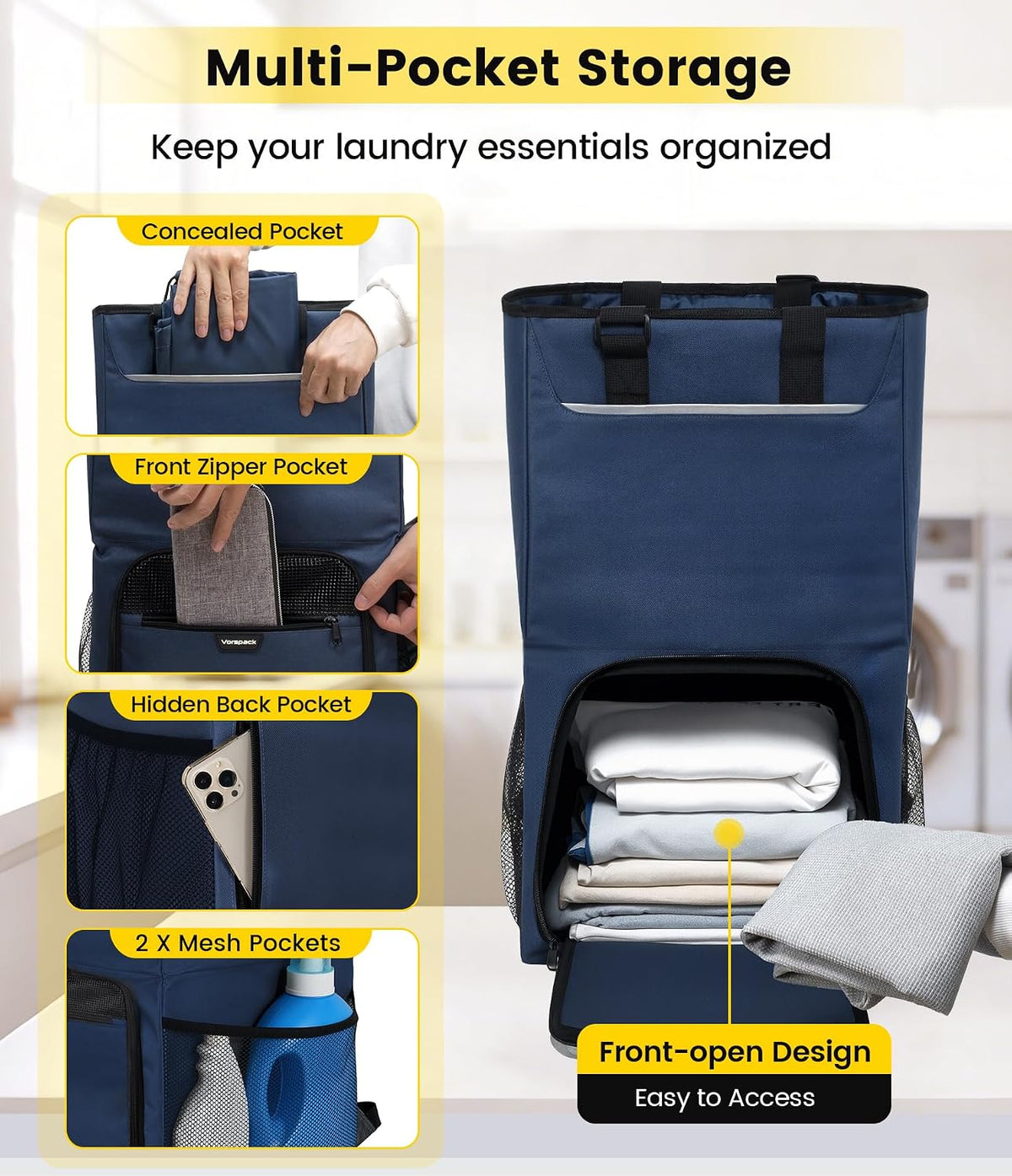 Vorspack Laundry Backpack for College Students, 2 in 1 Laundry Bag, Blue