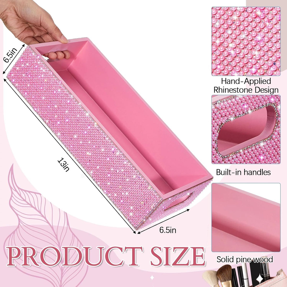 Honeydak Bathroom Basket, Pearl Toilet Tank Tray Pink Pearl