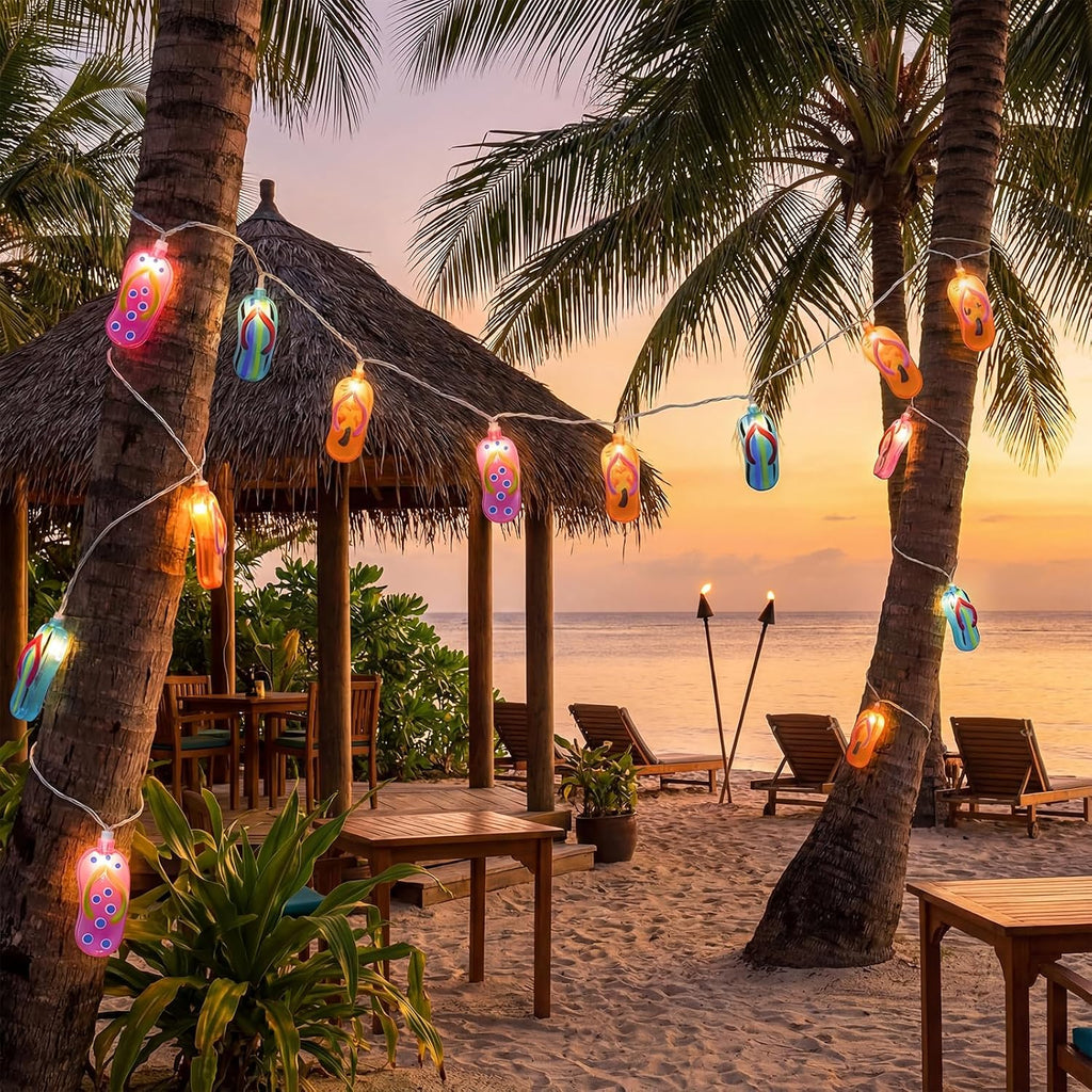 8.5Ft Tricolor Slipper String Lights, Outdoor Tropical Beach Themed Flip-Flop Light with 10 Plastic Bulbs, Summer Waterproof Hanging Slipper Lights for Outside Patio Garden Tent Party Decor, White