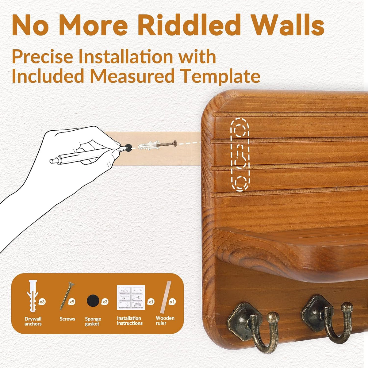 Key Holder for Wall, Mail Organizer Wall Mount with 8 Hooks Wooden Hanging Key Rack for Home Decor, Hallway, Entryway (Yellow)