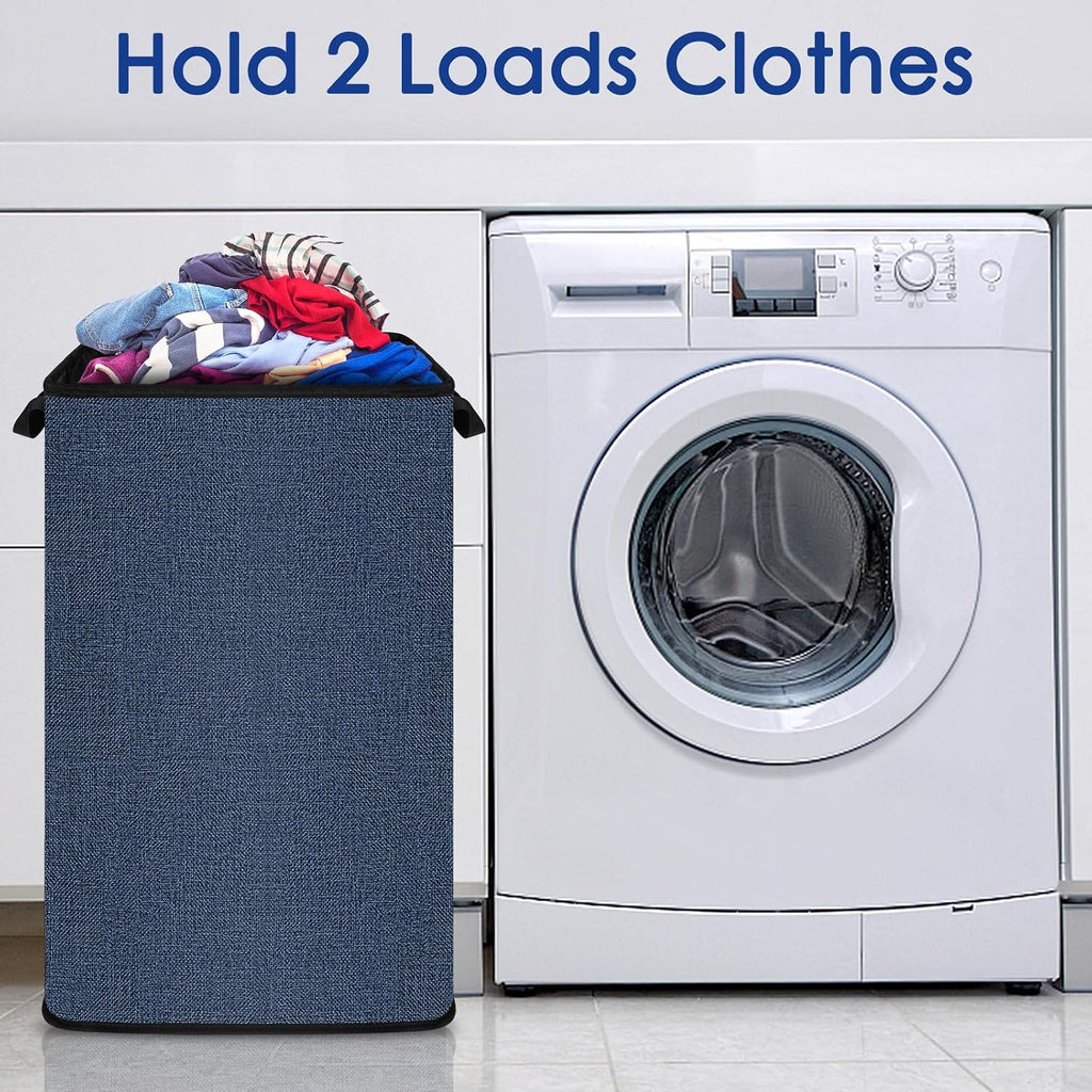 SNIGJAT Large Laundry Basket, 80 L Collapsible Tall Hamper with Handle Blue