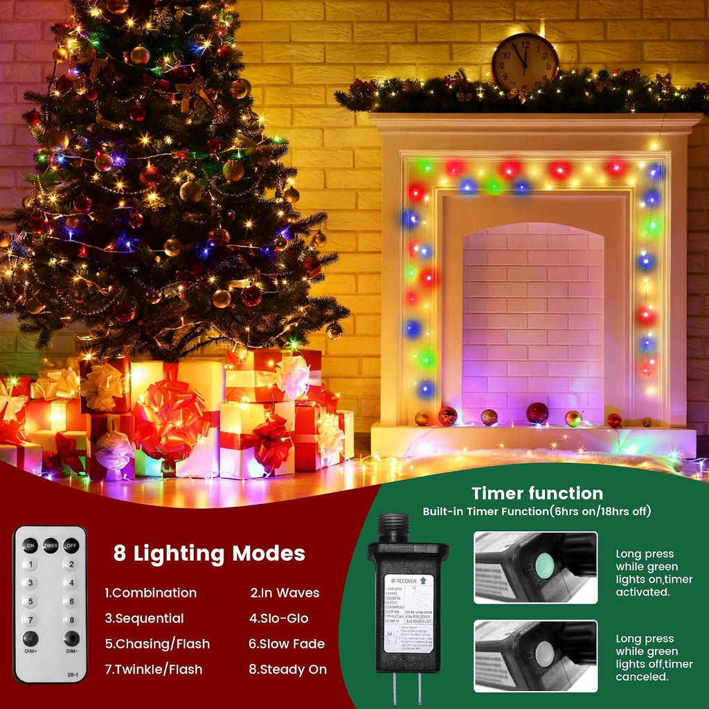 Christmas Lights Outdoor,66ft Multicolor Christmas String Lights - Remote