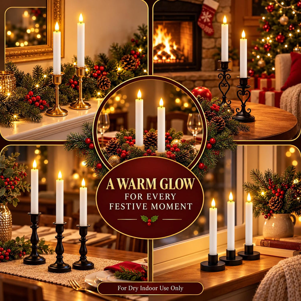 SoulBay Rechargeable Taper Candles with Remote Timer for Windows, 10 Pack