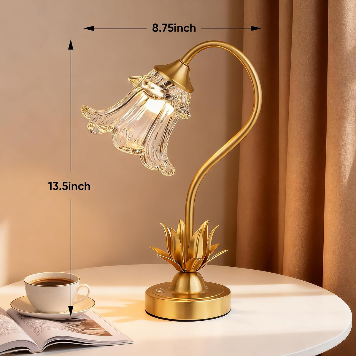 Cordless Flower Table Lamp with Glass Lampshade, 5200mAh Rechargeable Battery, 3-Color Dimmable Touch Control, Portable Desk Lamp for Nightstand, Patio, Camping, Restaurant & Home, Transparent