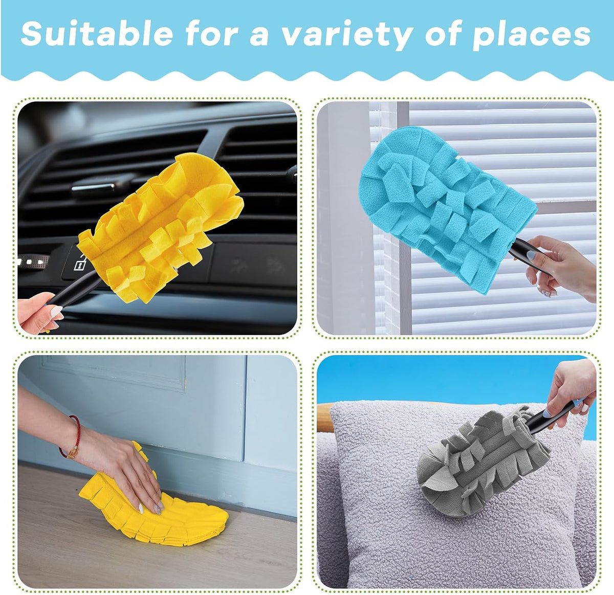 12 Pcs Reusable Duster Refills Washable Pads, Yellow,Grey, Turq