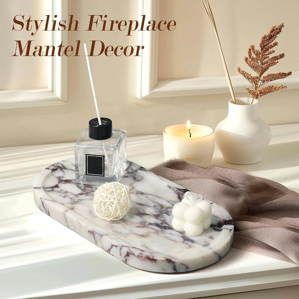 YMXYJM Genuine Real Natural Marble Tray for Bathroom, 11.8" x 6", Calacatta Viola