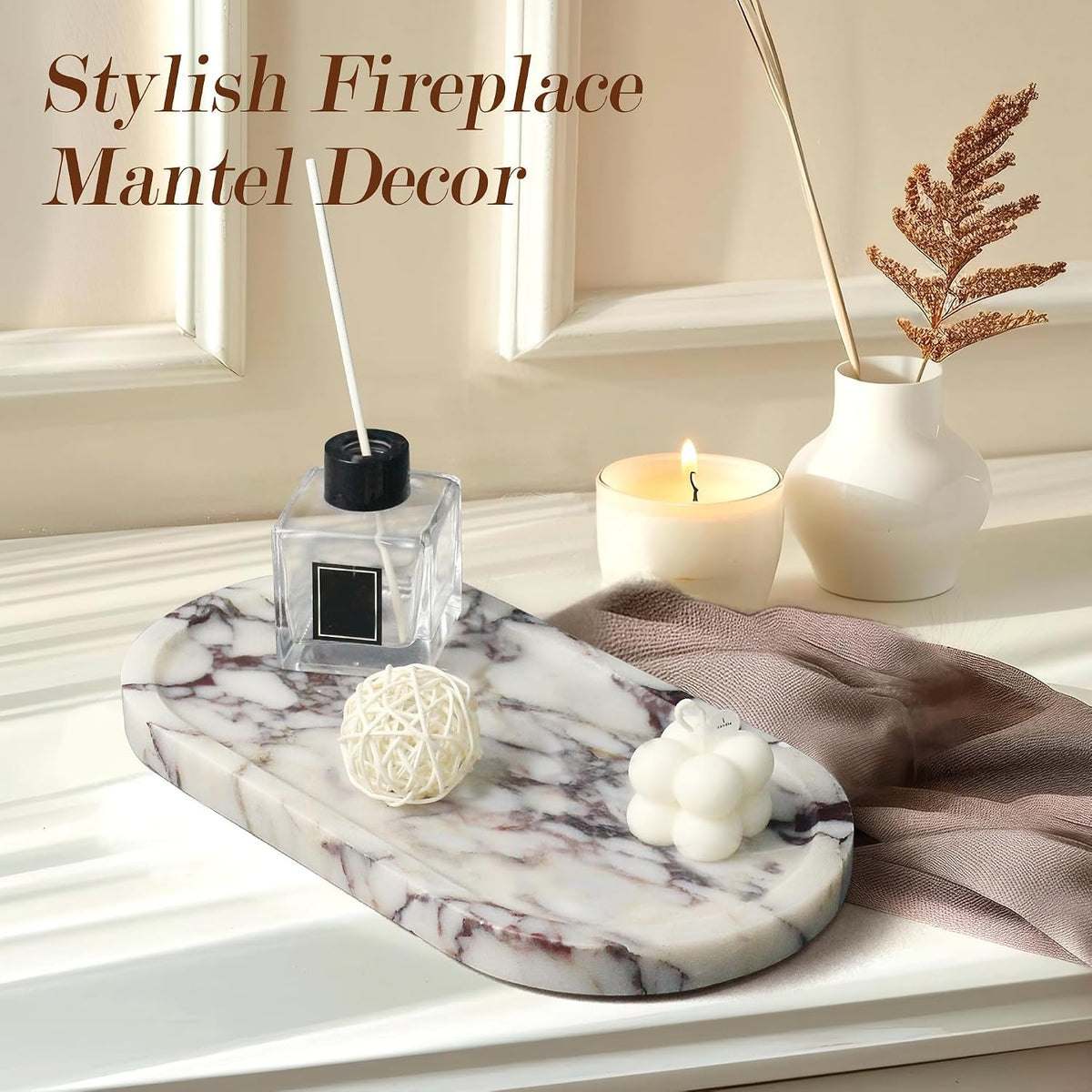 YMXYJM Genuine Real Natural Marble Tray for Bathroom, 11.8" x 6", Calacatta Viola