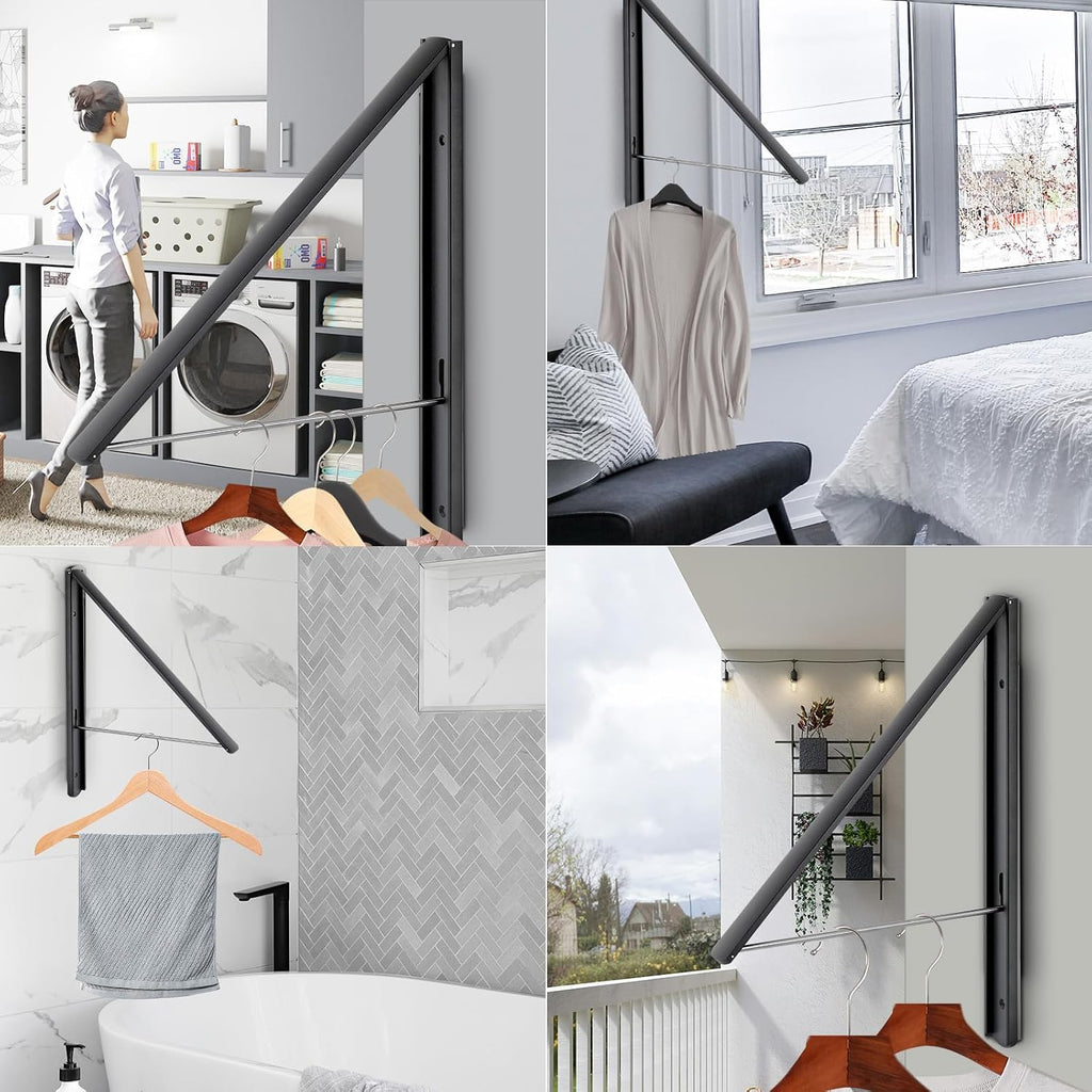 Foldable Clothes Drying Rack, Wall Mounted, Black