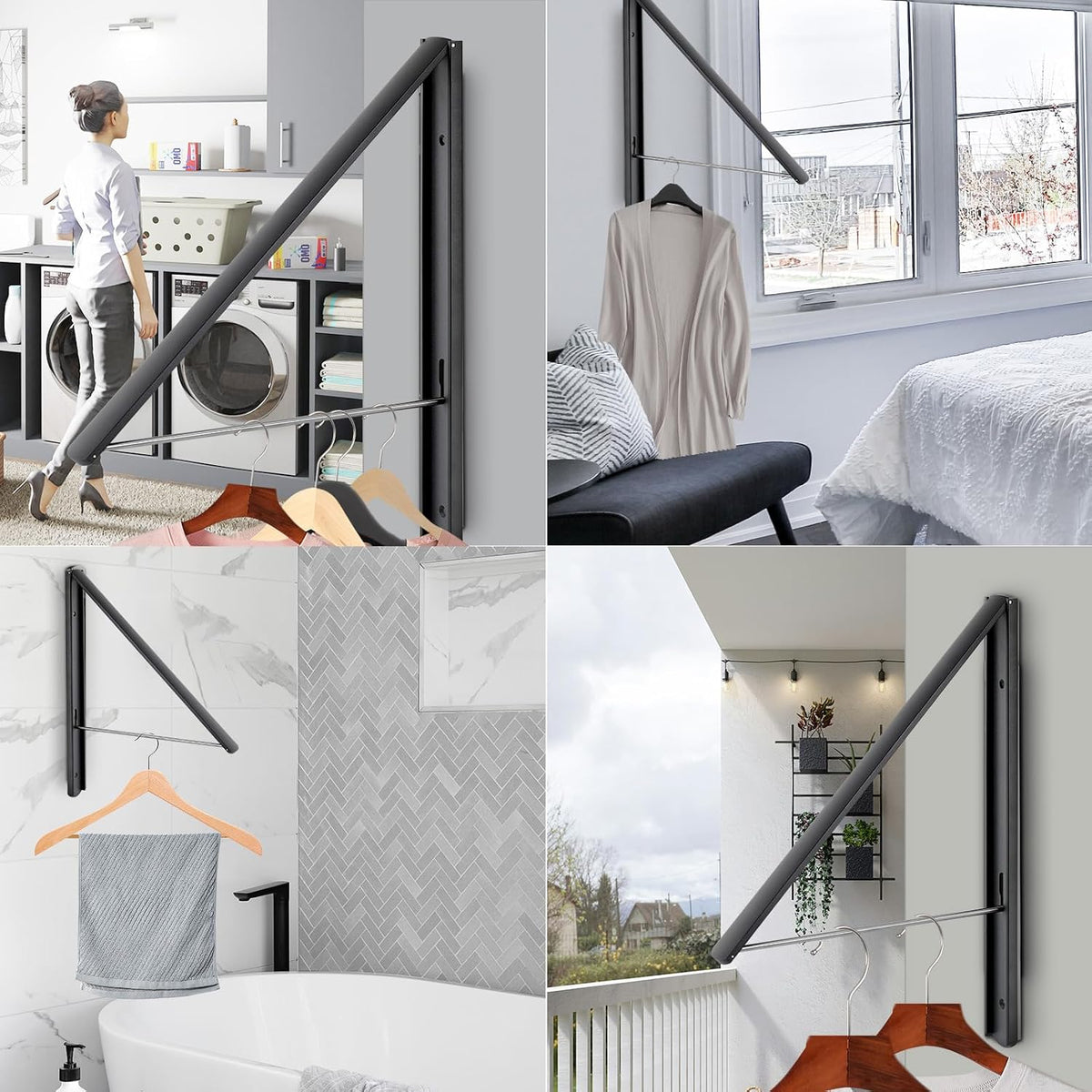 Foldable Clothes Drying Rack, Wall Mounted, Black