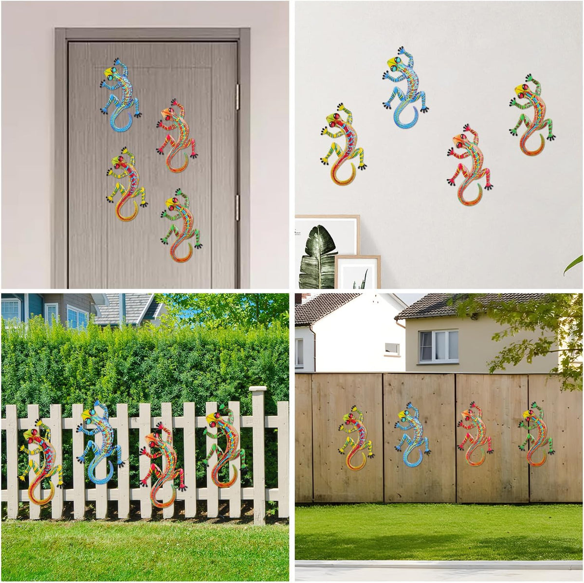 Junware 4 Pcs Metal Gecko Wall Art Outdoor Decor Metal Lizards Wall Decor Lizard 6.9 * 11 Inch Suitable for Hanging in Yard Garden Patio Fence Home, Idea Gifts for Mom Father Friends
