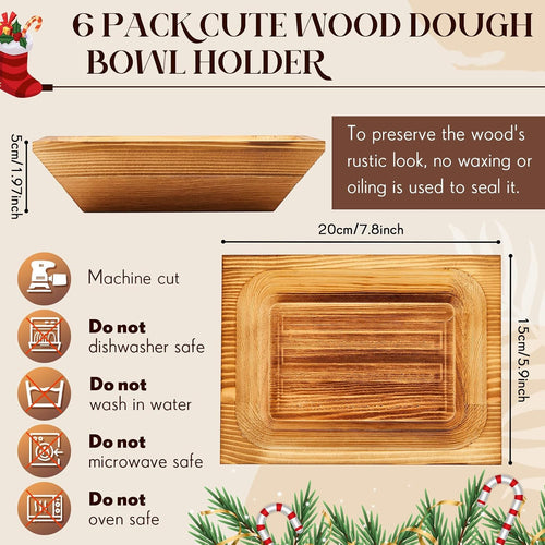 10 Pack Wooden Dough Bowl for Decors, Brown, 7.8x5.9in, Rectangle