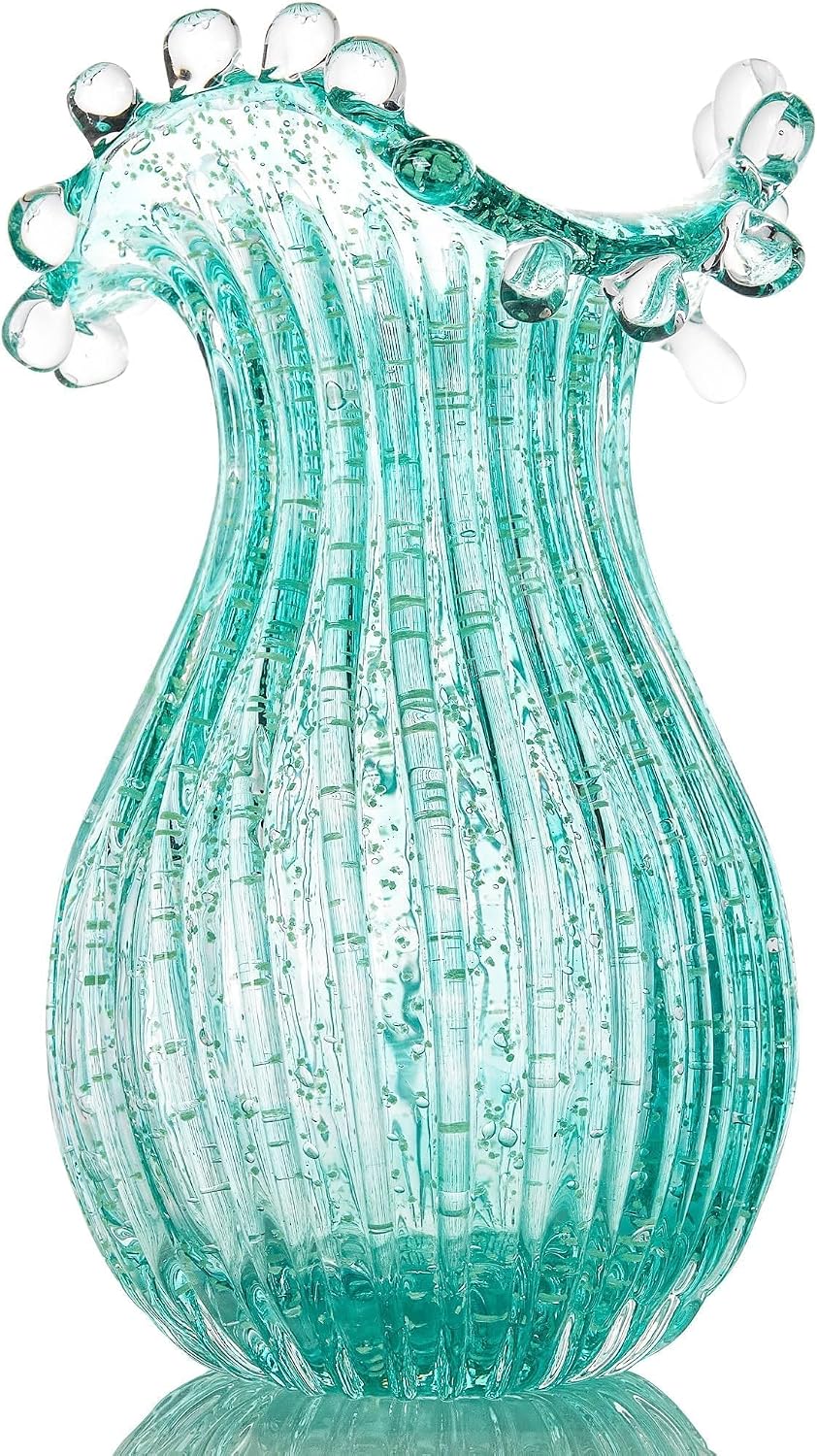 QFkris Luminous Blown Glass Vase for Flowers Decorative Centerpieces